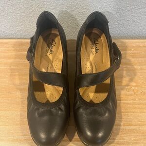 Clarks Black Mary Jane Strap Flats
